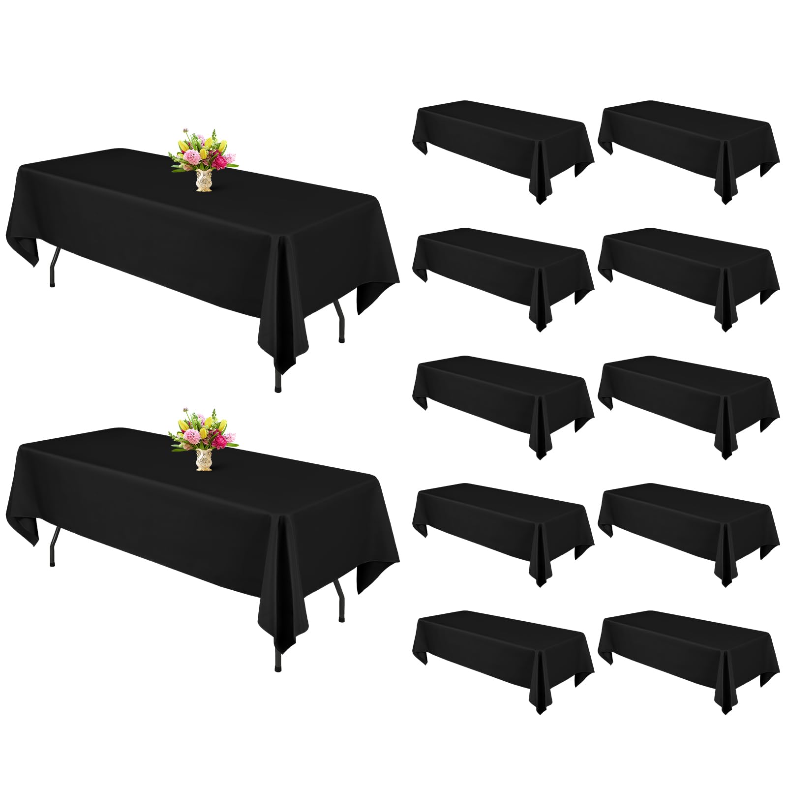 YMHPRIDE 12 Packs Tablecloths 60x102 inch Black Rectangle Table Cloth for 6 Foot Rectangle Tables, Washable Polyester Fabric for Wedding Parties Banquet Holiday Dinner Table Decorative, Black
