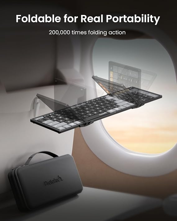 ProtoArc XKM01 CaseUp Foldable Bluetooth Keyboard Mouse Combo | Portable with Laptop Stand, Mobile Work Solution for On-the-Go, Compatible with Laptop PC Macbook, Windows Mac OS