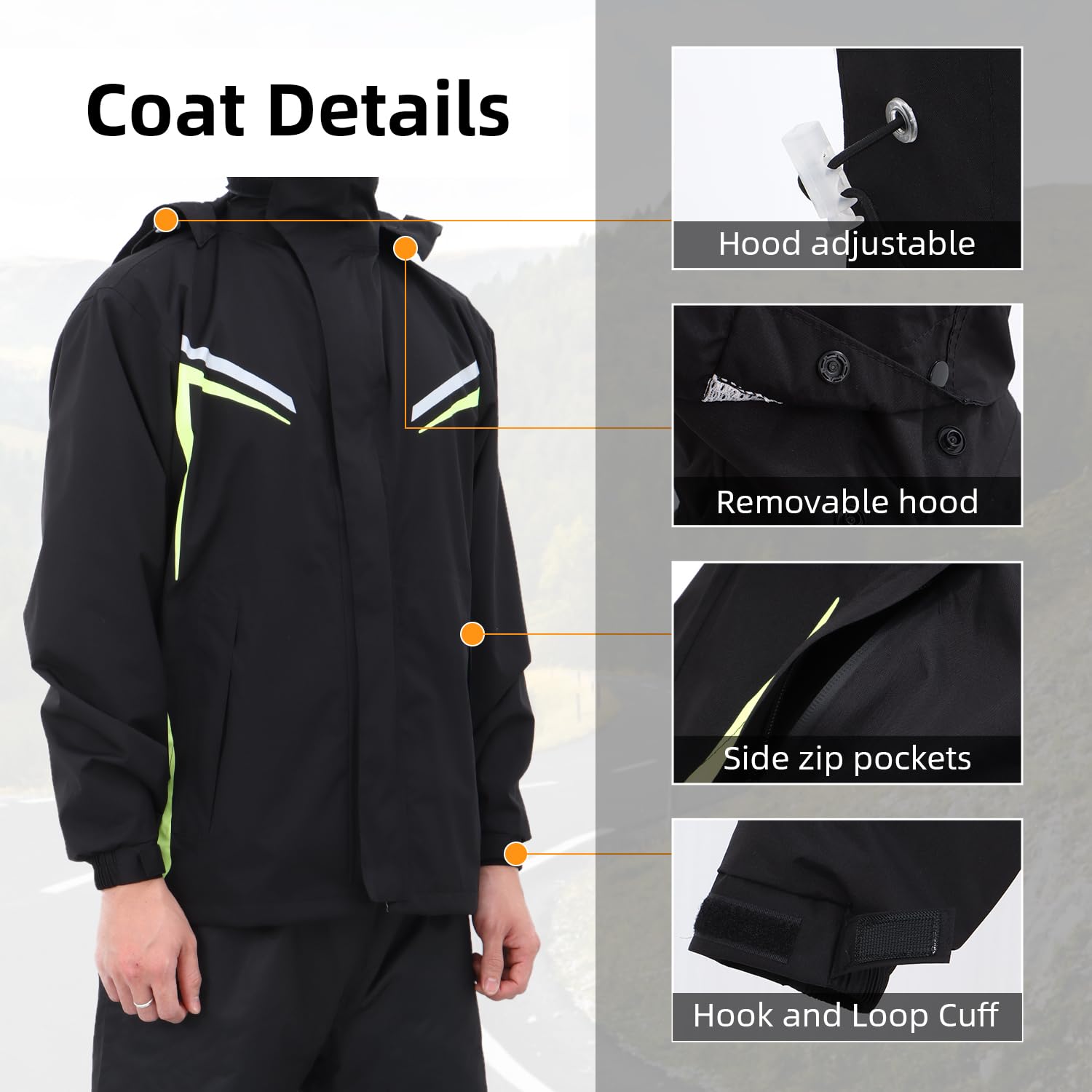Tuta Antipioggia da Uomo Giacca Impermeabile e Tuta Pantalone Impermeabile Giacca Antipioggia Unisex Giacche da Ciclismo con Cappuccio con Catarifrangenti di Sicurezza