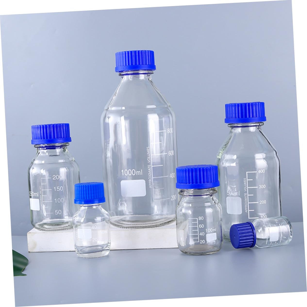 3 Sztuki Częściowy Szklanych Butelek Odczynniki Chemiczne z Szerokim Gwintem i Szczelną Niebieską Pokrywką Pojemnik Do Próbek Trwały i Pojemnik Laboratoryjny
