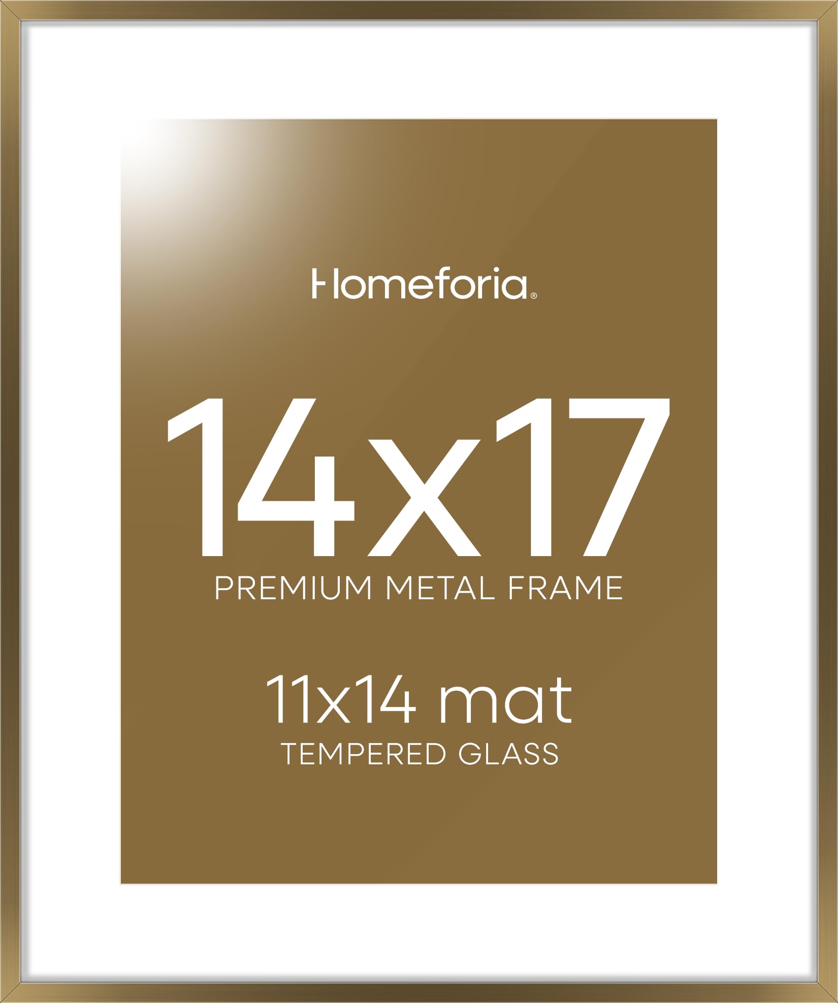 Homeforia 14x17 Bronze Picture Frame, High-End Metal, 11x14 Mat, Glass | High End Aluminum, Tempered Glass, Acid-Free 11x14 Removable Mat, 14x17 in Edge-to-Edge Display 17x14, Wall Kit, Set Of 3