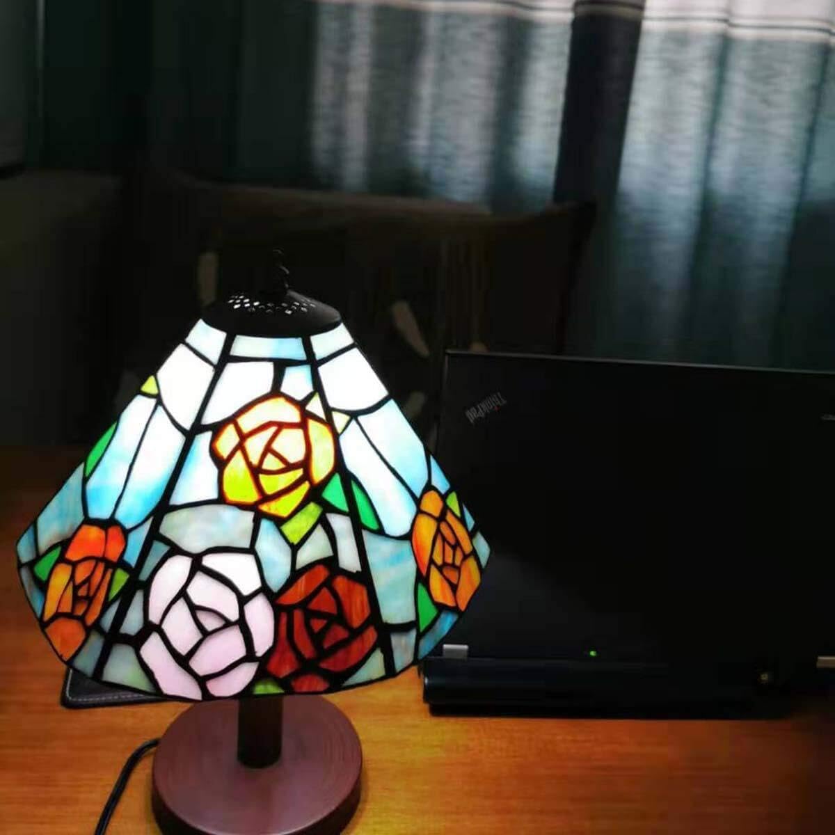 爽やかなブルー バラが彩る ステンドグラス 安全設計 操作簡単 3選択