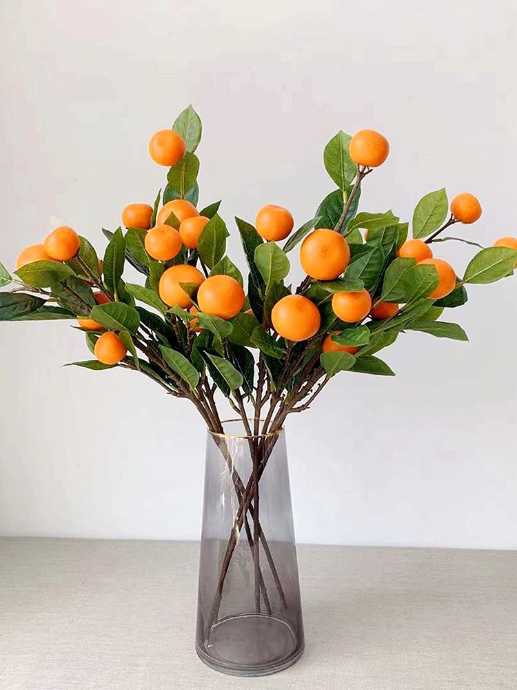 Simulation Orange Branch, Artificial Tangerine Branches, 25.6 Inch Simulation Orange Branches Faux Fruit Picks Stems with Green Leaves for Vase Flower Arrangement Kitchen Party Table Home Decor(#1)
