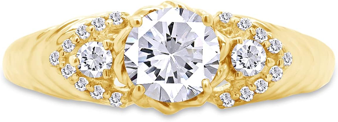 AFFY White Cubic Zirconia Princess Engagement Wedding Ring in 14k Gold Over Sterling Silver