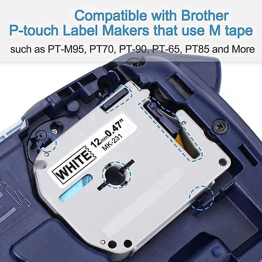 Labelife Compatible with Label Tape Replace for Brother P Touch 12mm 1/2 0.47 M Tape M-K231 White M231 MK231 M-231 Bundle with M Tapes Colorful for Brother PTouch PT-M95 PT-70 PT-65 PT-45, 11 Pack