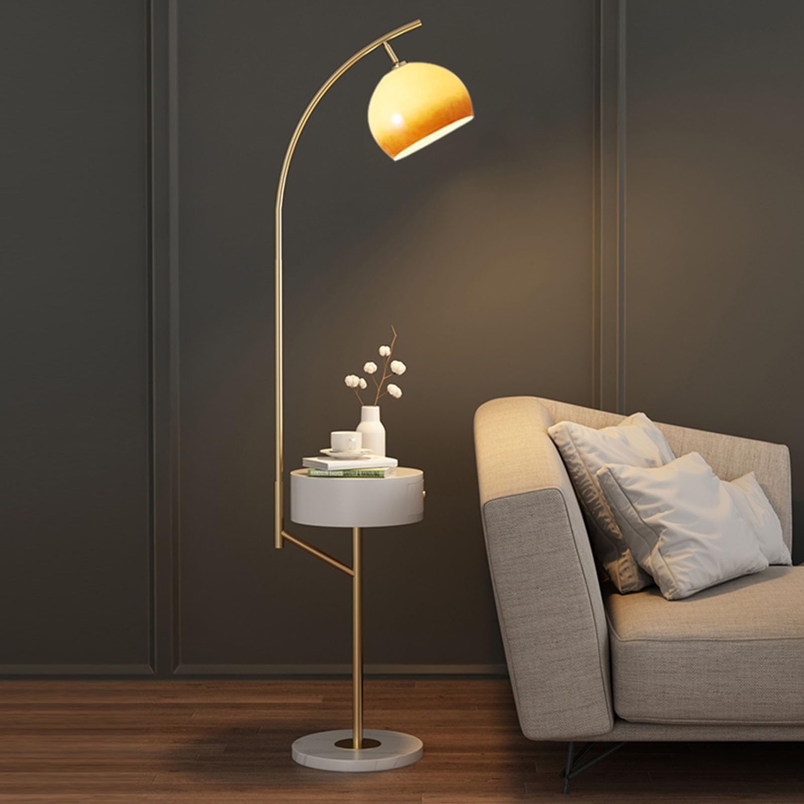 Lámparas de pie Lámpara de pie ajustable con mesa centro, lámpara moderna cargador inalámbrico y puertos carga USB, creativa for sala estar, dormitorio, oficina Decoración del hogar(Negro)