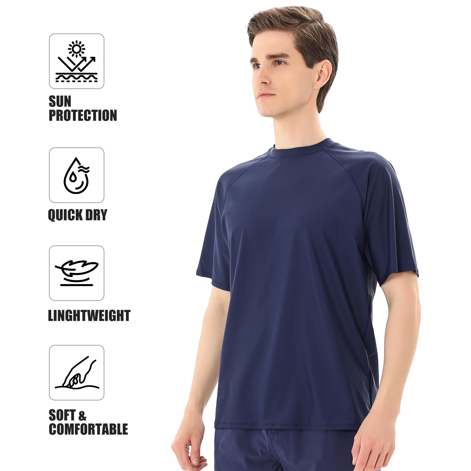 2 Pièces T Shirt Anti UV pour Homme Maillot de Bain à Manche Courte UPF 50+ Rashguard Hauts Tee Shirt de Sport Séchage Rapide