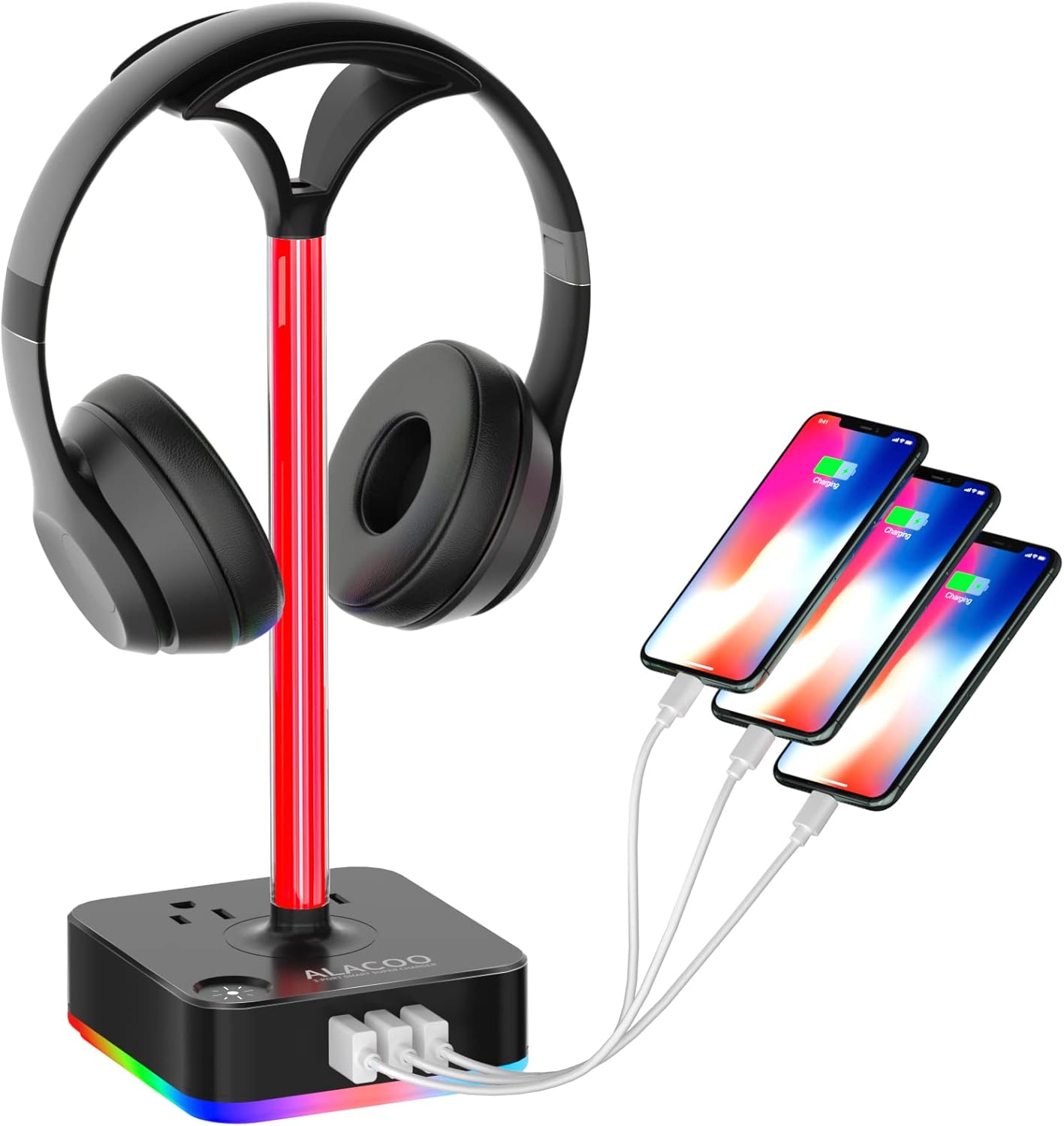 ALACOO RGB Headphone Stand with USB Charger Port Desktop Gaming Headset