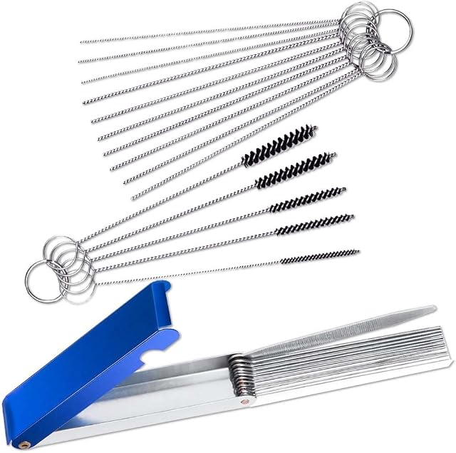 FineGood Carburetors Carbon Dirt Jet Remove Cleaner, 13 Cleaning Wires Set + 10 Cleaning Needles + 5 Nylon Brushes Tool Kit for Motorcycle ATV Moped Welder Carb
