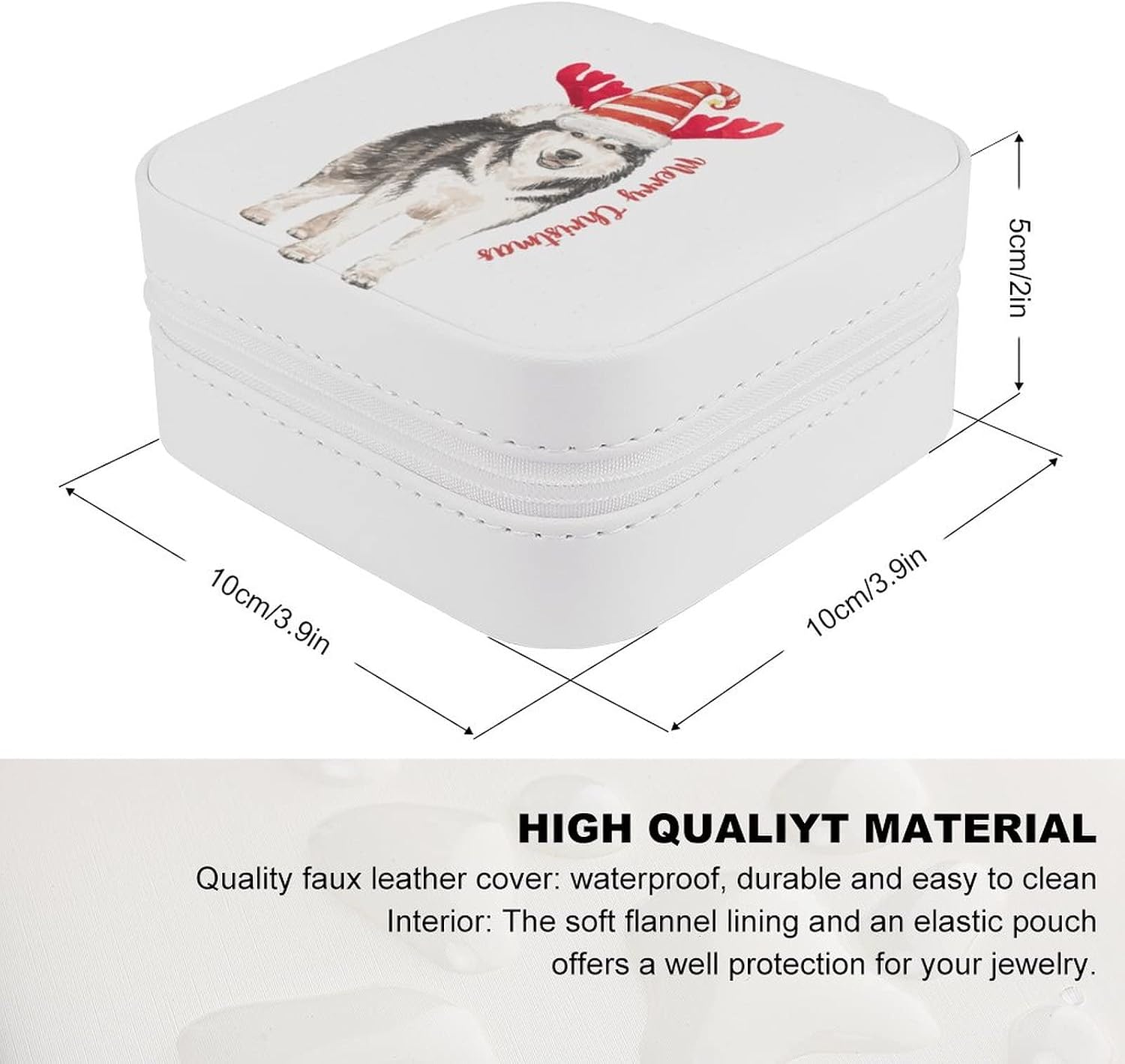 Funny Chow Chow Dog Antlers Travel Jewelry Box Women Leather Small Jewelry Organizer Portable Jewelry Case for Necklace Earrings Rings Xmas Holiday Gift for Women image 2