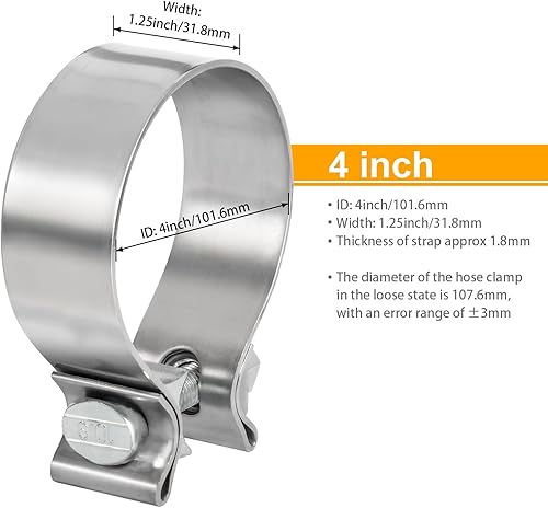 Miniatura 9 de Abrazadera de escape de banda estrecha de acero inoxidable 304 (abrazadera de escape de 3 pulgadas 2 piezas)