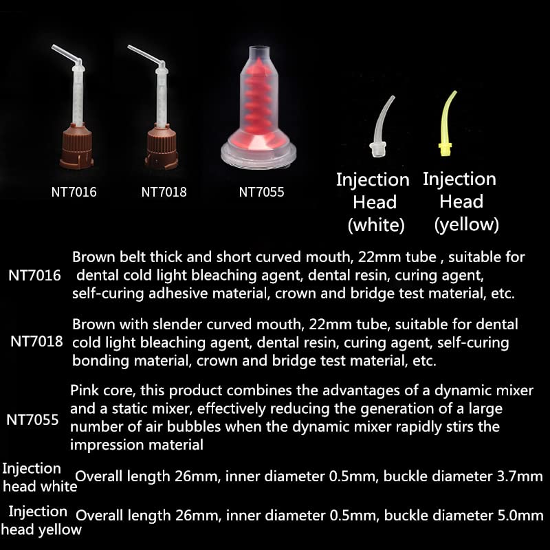 Miniatura 5 de 100 puntas dentales intraorales para materiales de odontología, tubo de mezcla de caucho de silicona desechable, puntas de inyección amarillas