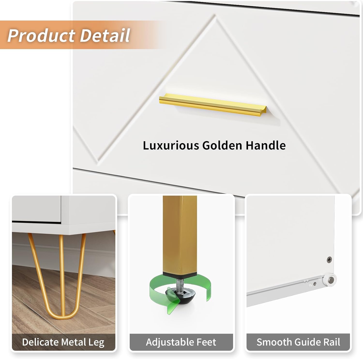 7 Drawers Dresser for Bedroom, White with Golden Legs & Handles, Wooden Chest of Drawer, Modern Dresser for Living Room, Hallway, Nursery - Image 7