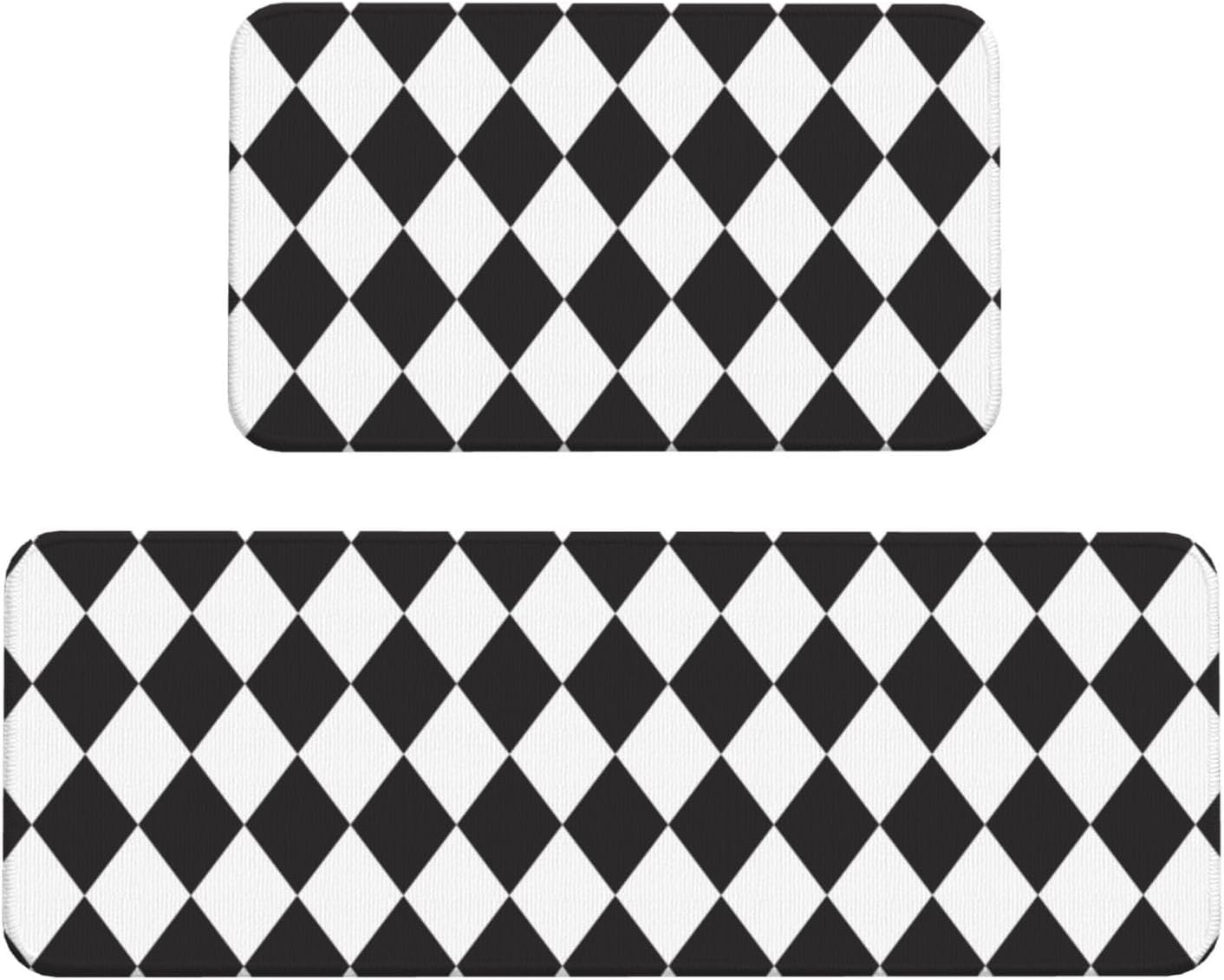 Black White Harlequin Print Kitchen Mats for Floor 2 Piece - Anti Fatigue Mats for Kitchen Floor, Non Slip Washable Rugs Home Decor