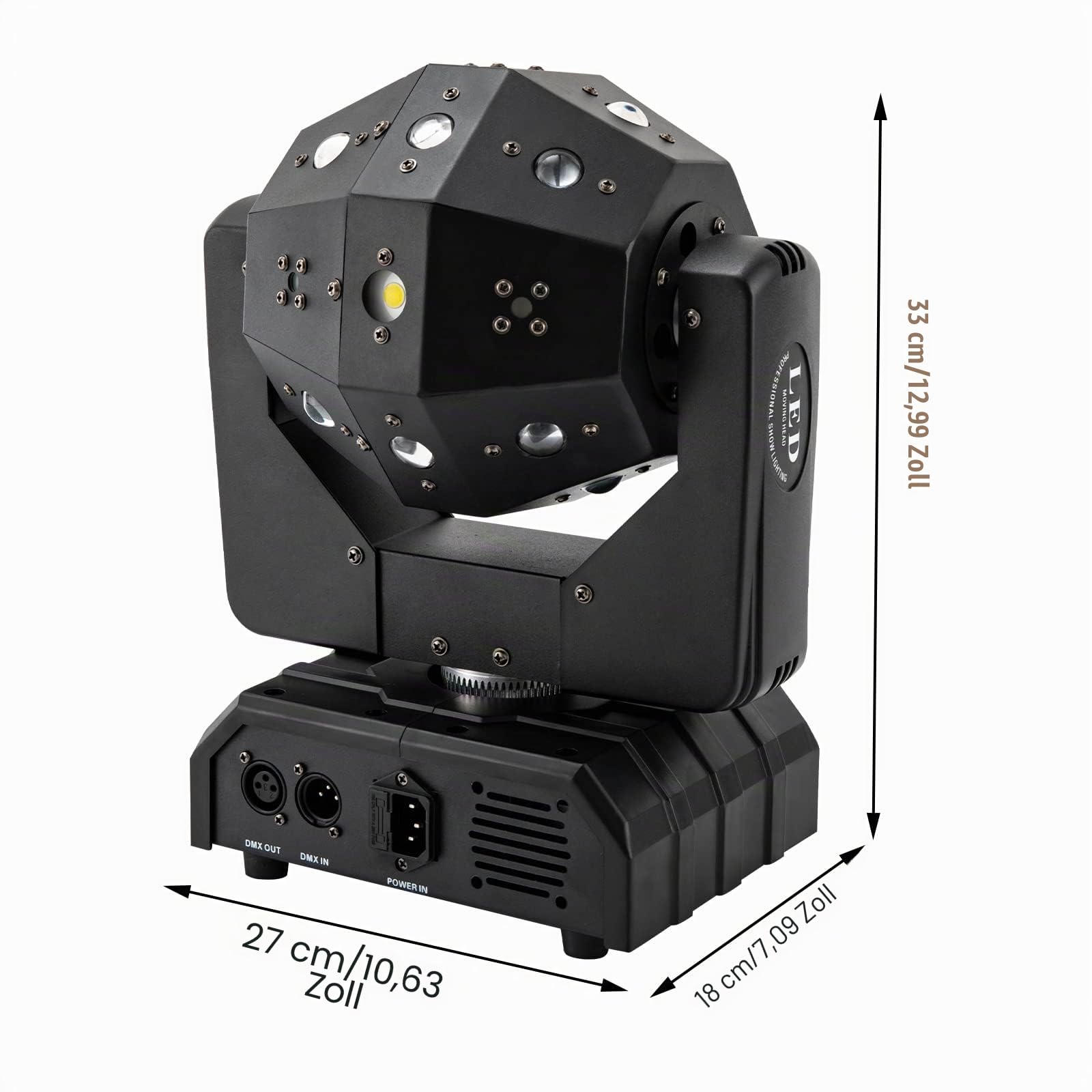 Moving Head,120W 3-in-1 bewegliche Kopfstufenlicht,16-energiesparende LED-Beads, 360° drehbarer,LED-Anzeige,Sound aktiviert, Auto und DMX 512,Bühnenbeleuchtung