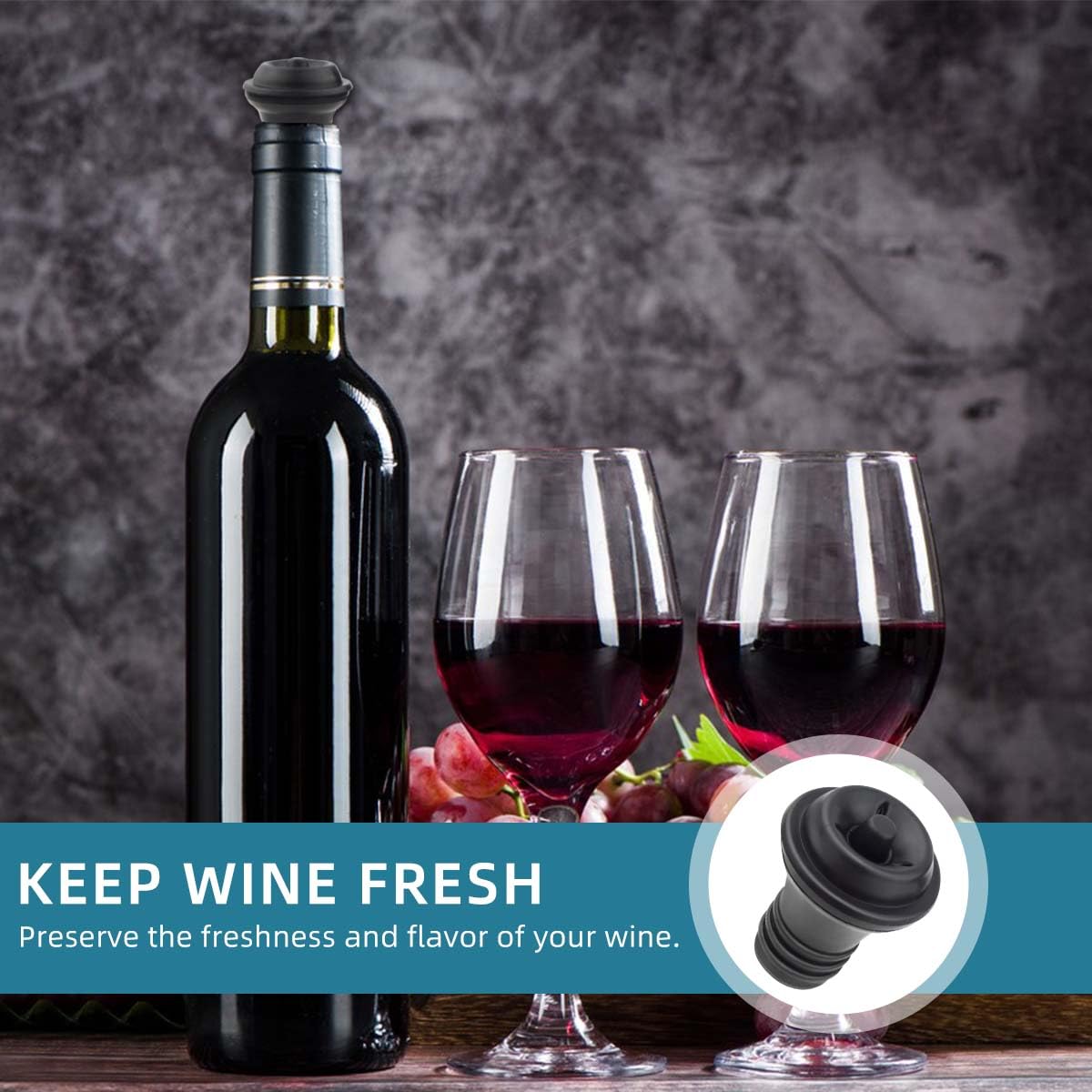 6 tapones de vino al vacío, pequeño, negro, 207132 3