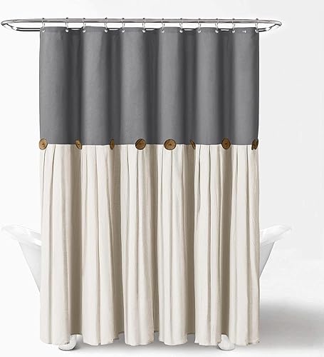 Miniatura 2 de Awellife - Juego de cortina de ducha extralarga y de 78 pulgadas para baño, tela tejida gris y crema de algodón y lino, estilo rústico y de campo