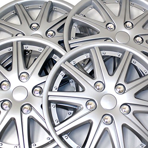 Image of WSC3-027S14 4pcs Set Snap-On Type (Pop-On) 14-Inches Metallic Silver Hubcaps Wheel Cover