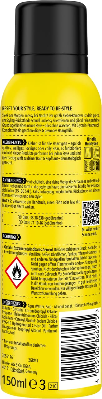 got2b Kleber-Remover Entferner-Schaum (6x 150 ml), Hair Mousse entfernt Rückstände aus dem Haar ohne Waschen, Haarschaum für sofortiges Re-Styling, sanft zur Kopfhaut