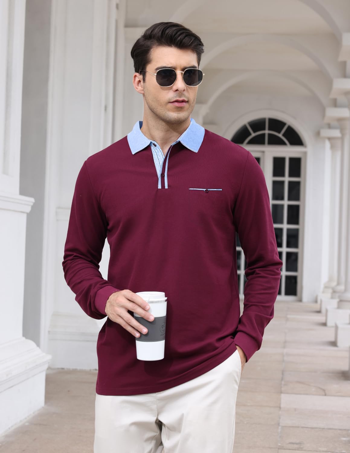 LIUPMWE Maniche Lunga Polo Uomo Pure Cotone Classic Basic Comfort Fashion Sport Top
