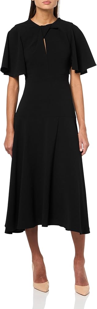 BCBGMAXAZRIA Women's Jewel Neck Short Flutter Sleeve Midi Dress