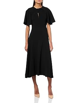 BCBGMAXAZRIA Women's Jewel Neck Short Flutter Sleeve Midi