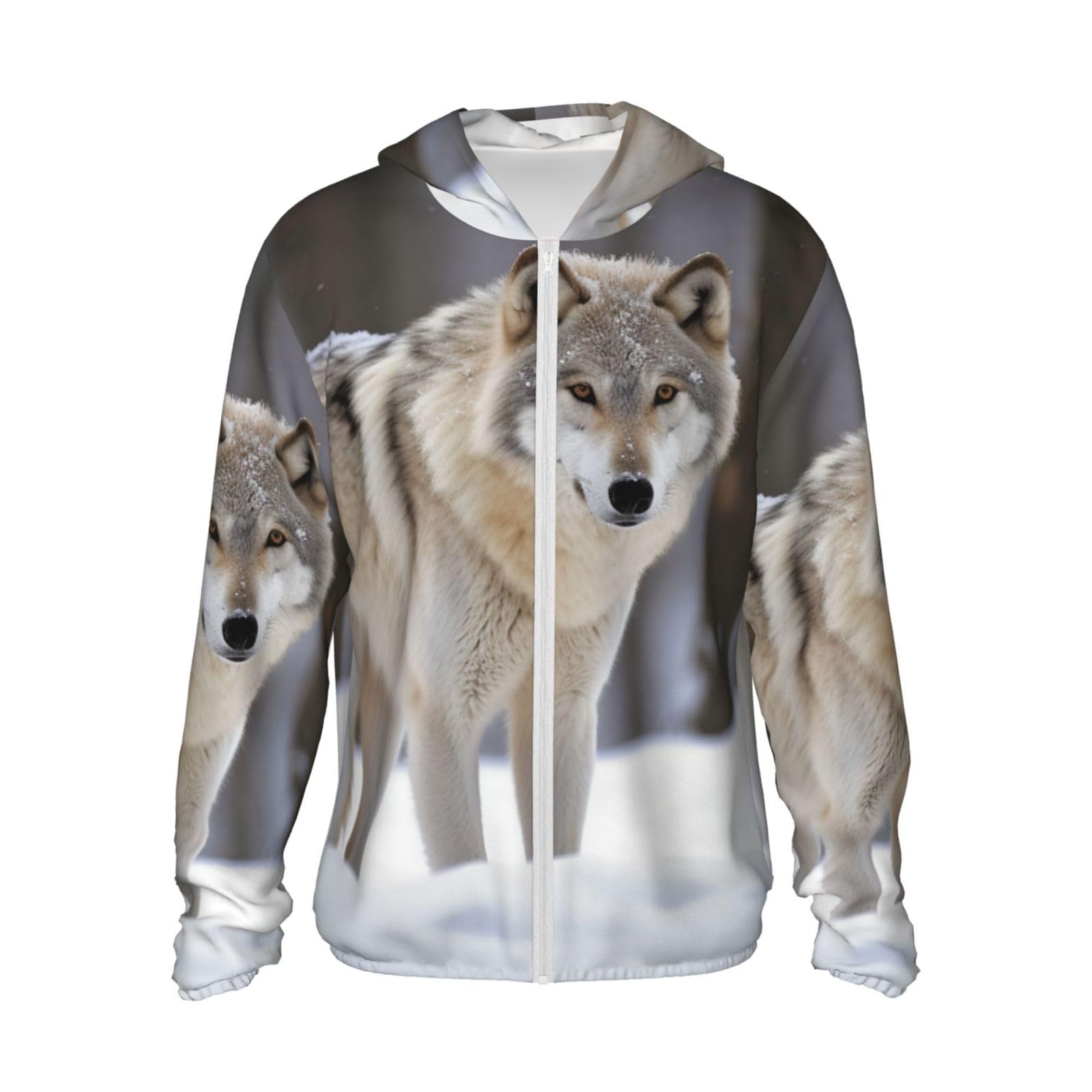 LZQPOEAS Sun Protection Hoodie Wolf in the snow Jacket Lightweight Long Sleeve Sun Shirts for Outdoor Hiking Small
