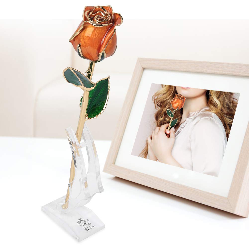 Fiore di Rosa Placcato Oro 24K con Base - San Eterno, Anniversario, Compleanno, Festa della Mamma - Centrotavola Decorativo per Casa e Ufficio di Lunga Durata