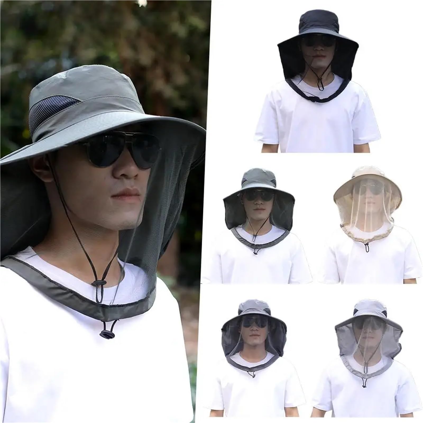 Cappello con zanzariera da esterno, Cappello a rete for la pesca in traspirante multicolore(Black)