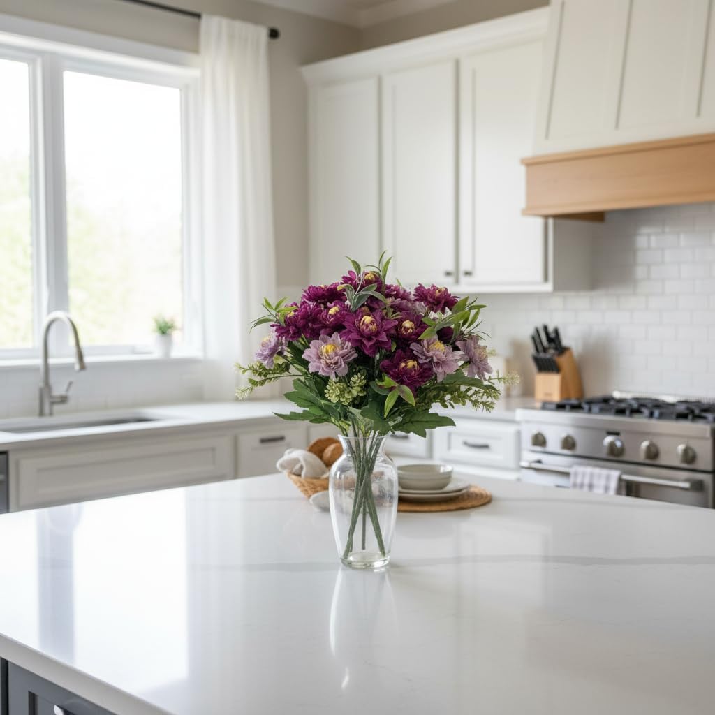 Cemetery Flowers for Grave,2 Pcs Peony Realistic Artificial Flowers For Outdoors,Memorial Flowers for Gravesite,Cemetery Decorations Spring Outdoor Gravesite Flowers with Vase(Purple&Pink, 2 Bouquets)