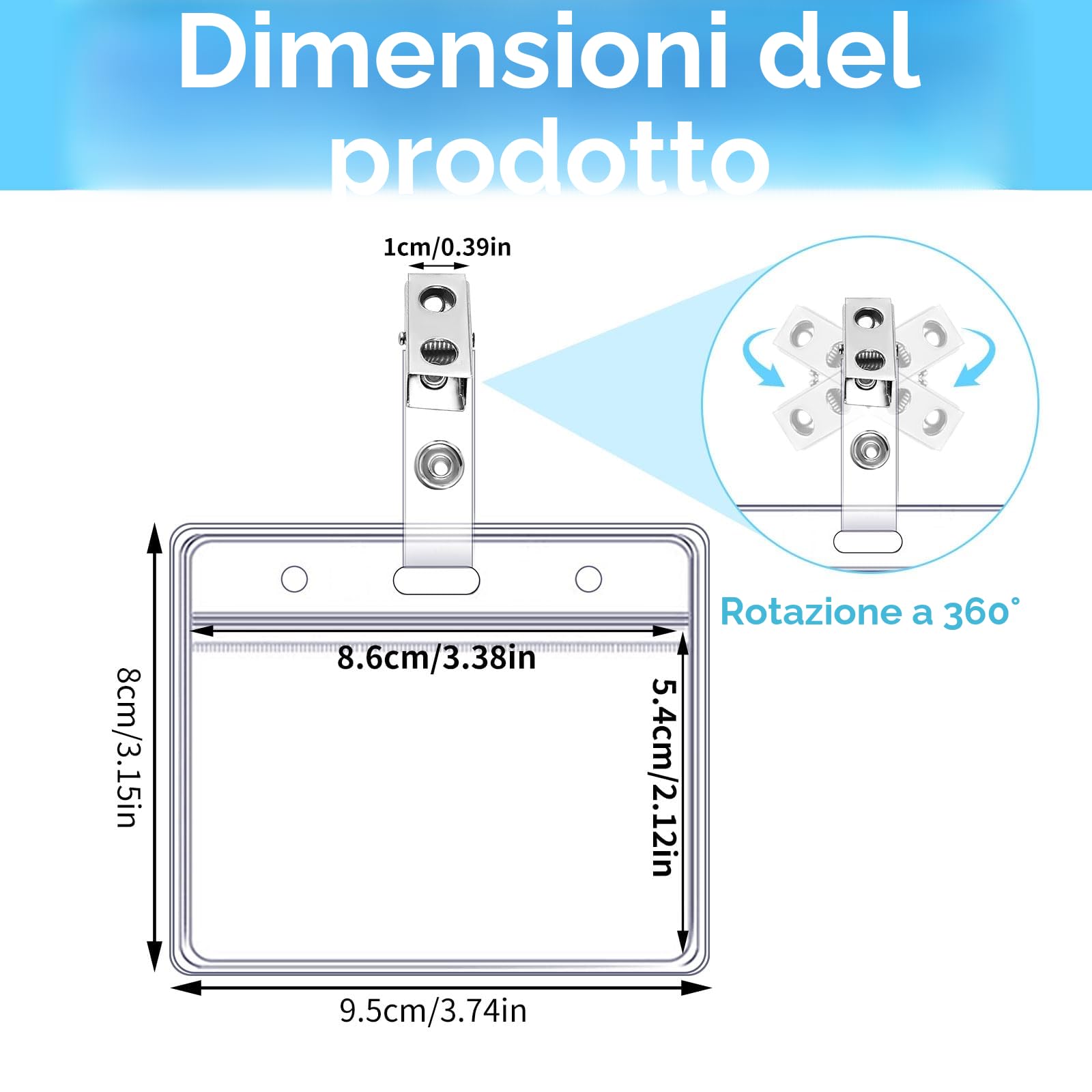 Porta Badge Con Clip Trasparente 100 Pezzi 9 x 8,5 cm Cartellino Identificativo Plastica Orizzontale Impermeabile