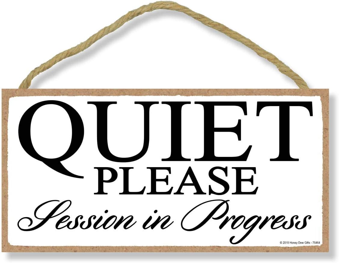 Honey Dew Gifts White Quiet Please Session in Progress 10 inch by 5 inch Hanging Door Sign for Office, Salon, or Commerical Use, 75464