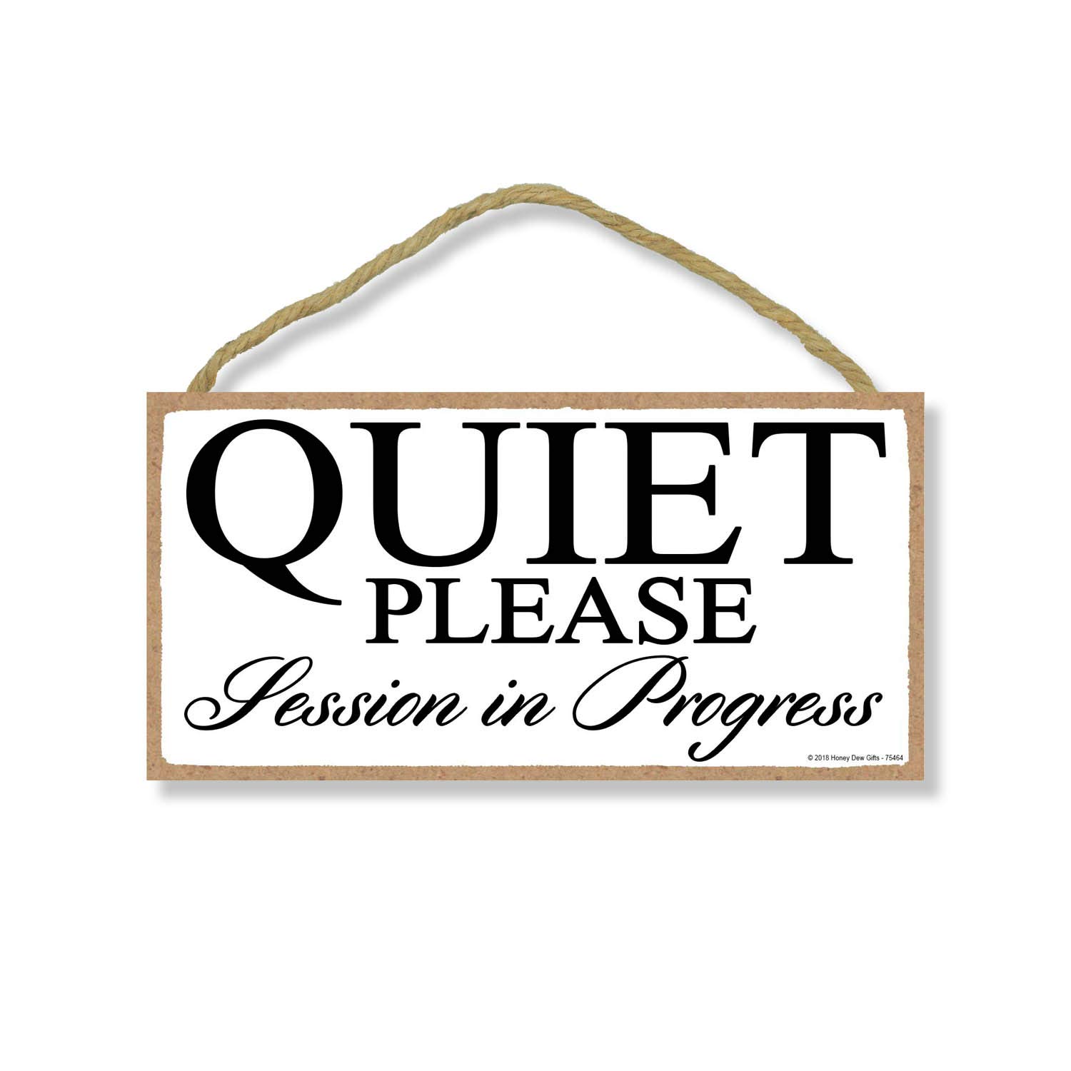 Honey Dew Gifts White Quiet Please Session in Progress 10 inch by 5 inch Hanging Door Sign for Office, Salon, or Commerical Use, 75464