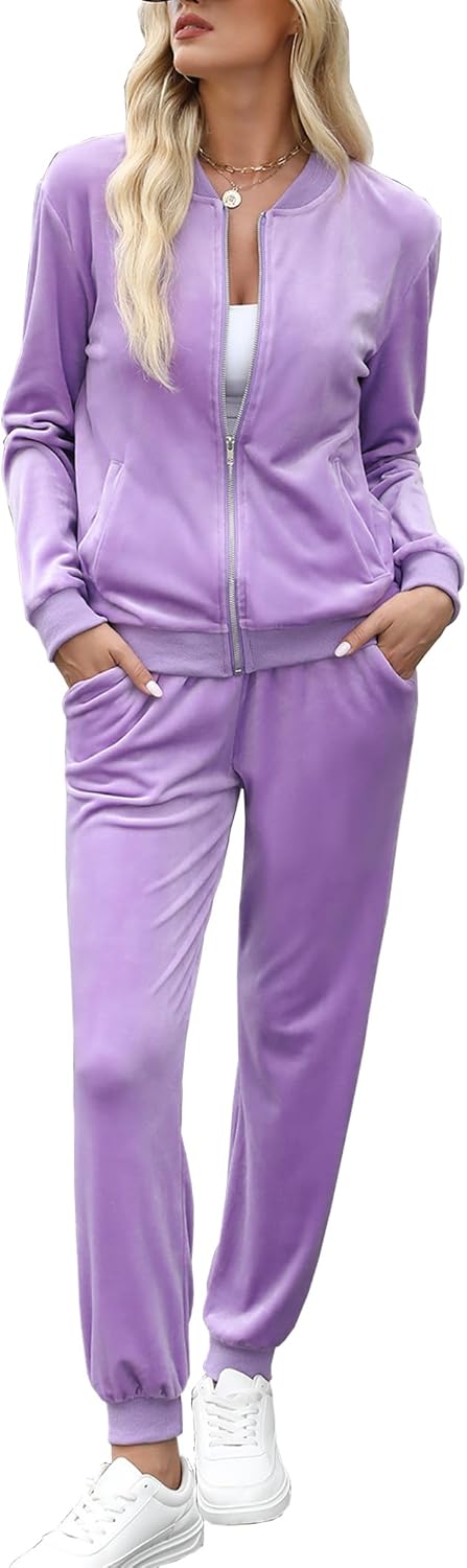 Marvmys Women's Velour Tracksuit Full Zip Up Sweatsuits Set 2 Piece Outfits Jogger Set