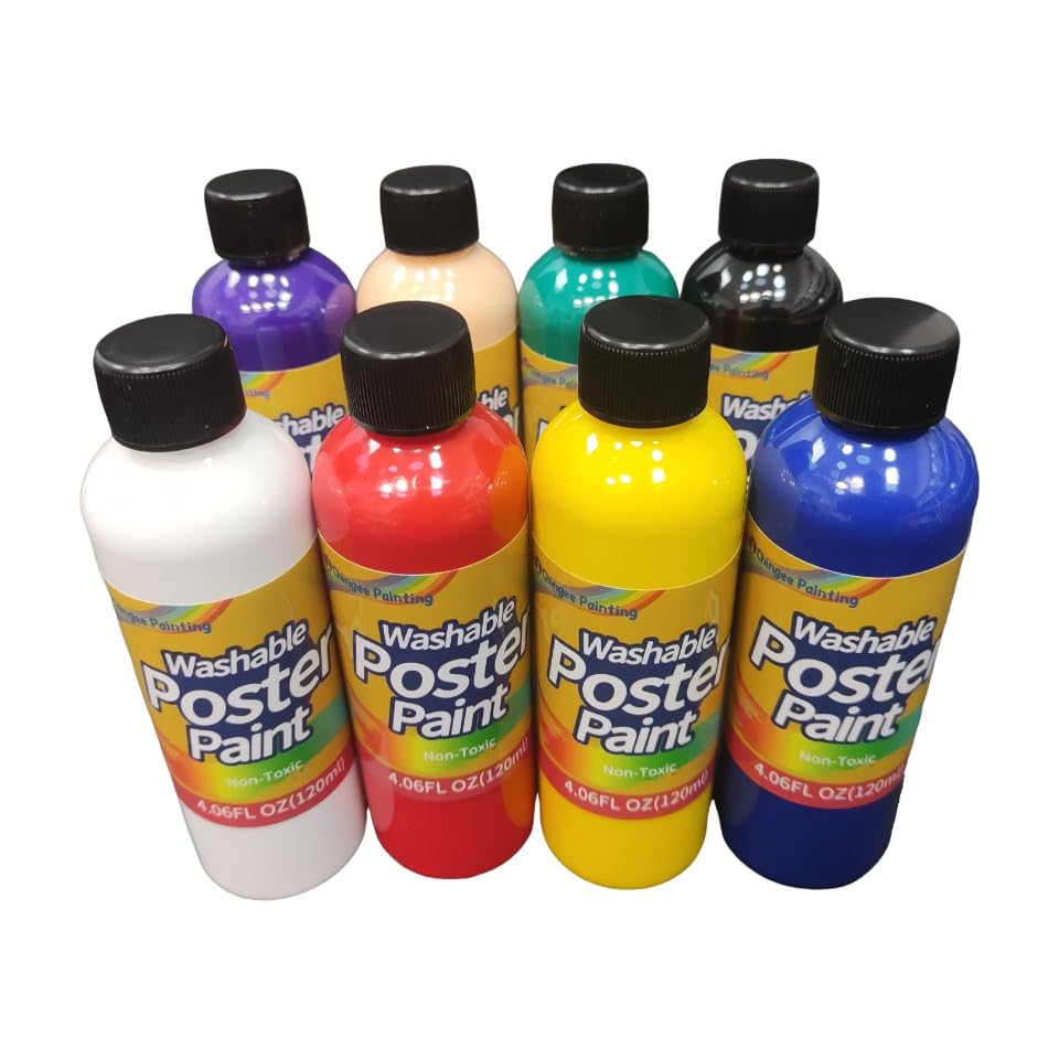 Washable Paints, Tempera Paint, Poster Paint, 8 Colors Large Capacity (4.06 Fl Oz/120ml), Professional Art Painting Supplies, Washes Off Easily