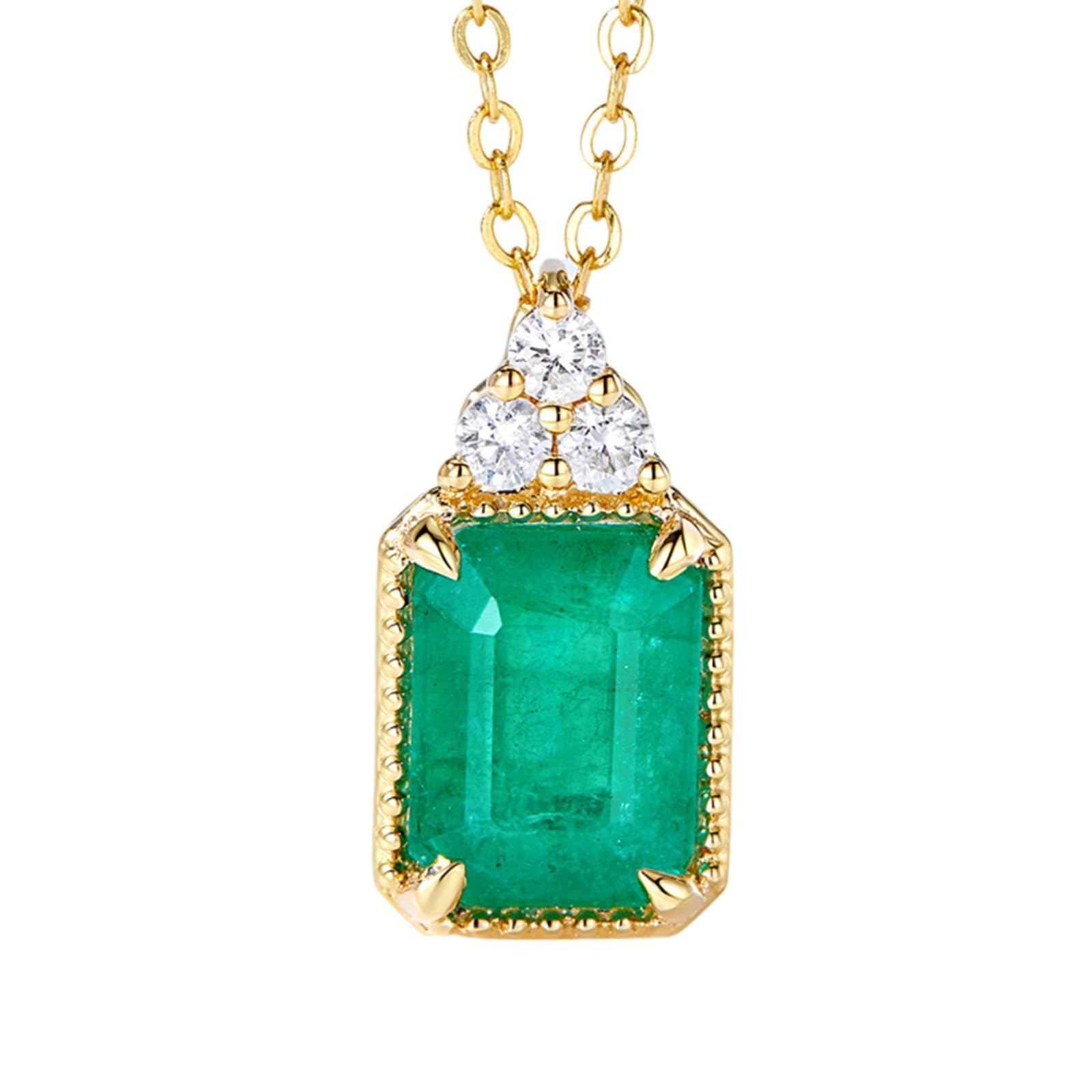 Collana in oro giallo con smeraldo 9 K/14 K/18 K, ciondolo rettangolare con smeraldo naturale da 1 ct con diamante, collana in vero oro da donna