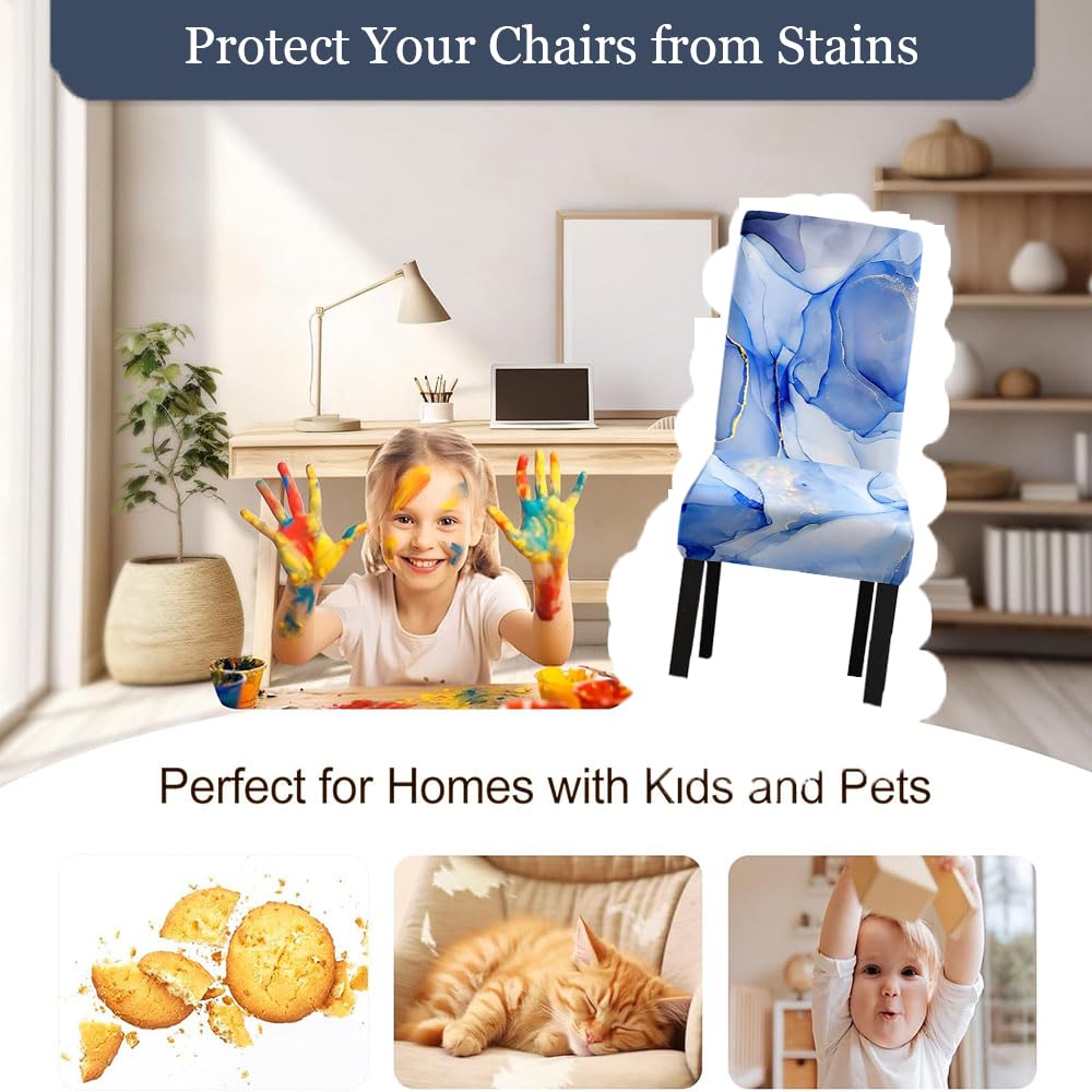 Coprisedie Elasticizzati Con Schienale - 6 Pezzi Fiore Blu - Lavabili In Lavatrice - Foto 6