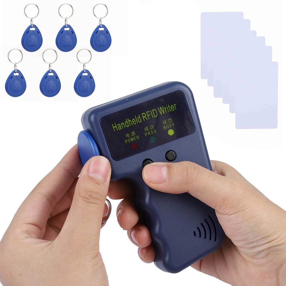 Copieur RFID, Copieurs Lecteur Portable UID Réinscriptible Key Fob avec 6 étiquettes RFID Inscriptible Cartes Puce Kit Sauvegarde Support Carte Lecture pour L'école Bureau Domicile Sécurité