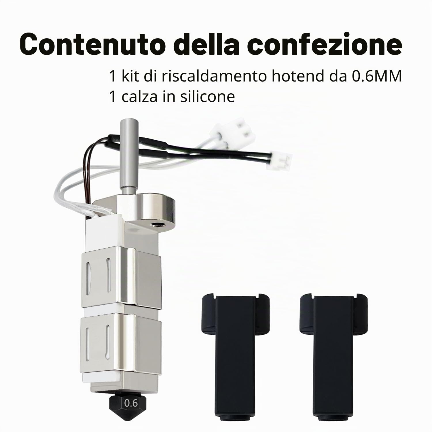 HzdaDeve 0,6 mm Hotend per OrangeStorm Giga Hot End, termistore in ceramica, estrusore, testina di stampa in acciaio temprato, cartuccia riscaldante con copertura in silicone extra 1PK per accessori