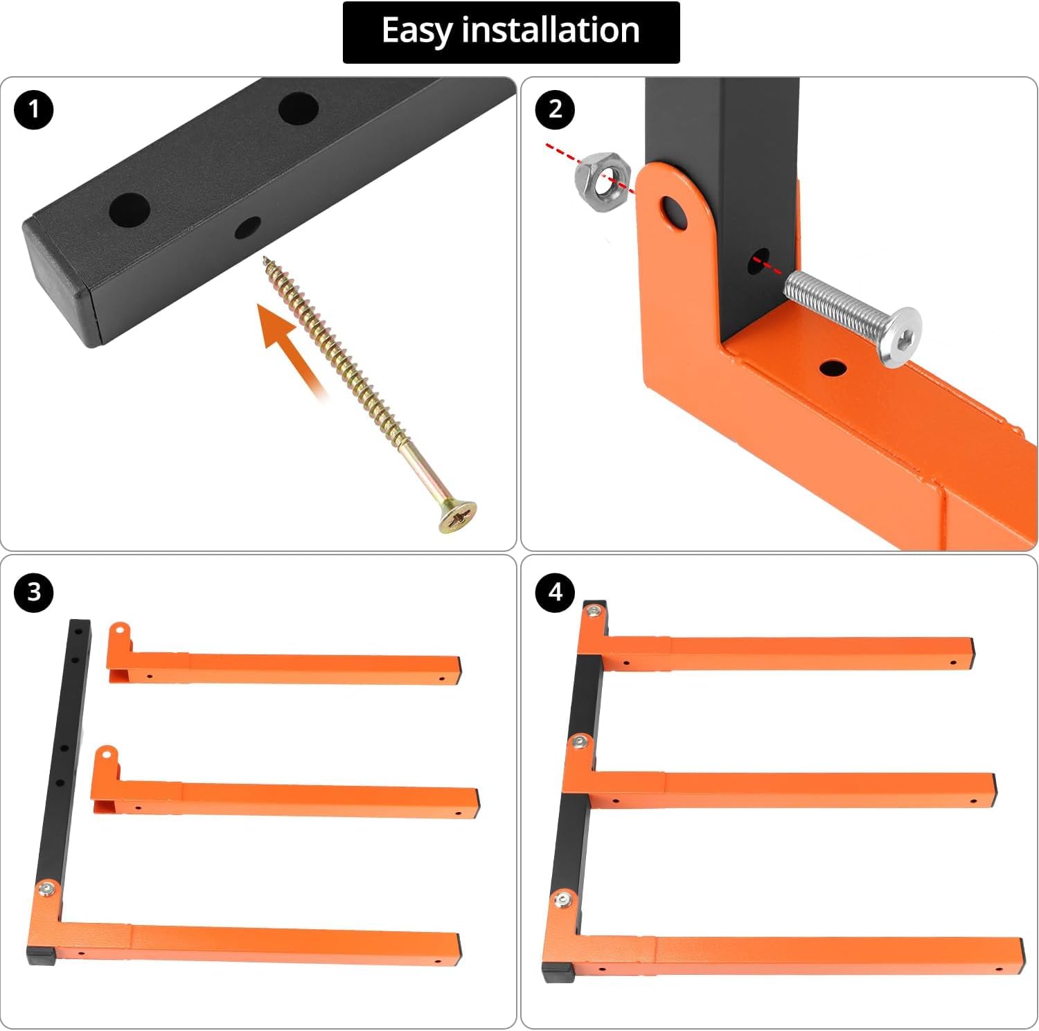 KESTY Estantería metálica para almacenamiento de madera, montaje en pared y almacenamiento de madera, 3 niveles, soporta hasta 360 libras, para almacenamiento interior y exterior para garaje, sótano y