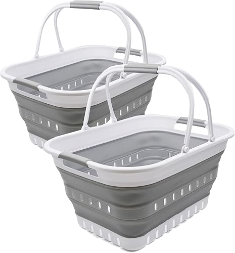 Miniatura 8 de SAMMART Tina plegable de 29L (7.6 galones) con asa, cesta de picnic portátil al aire libre/cráter, bolsa de compras plegable, contenedor