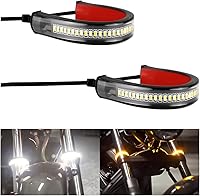zipelo 2PCS Flexible LED Motorcycle Turn Signals - Dual White/Amber Switchback DRL, Waterproof Fork Mount Strips for Motorbike