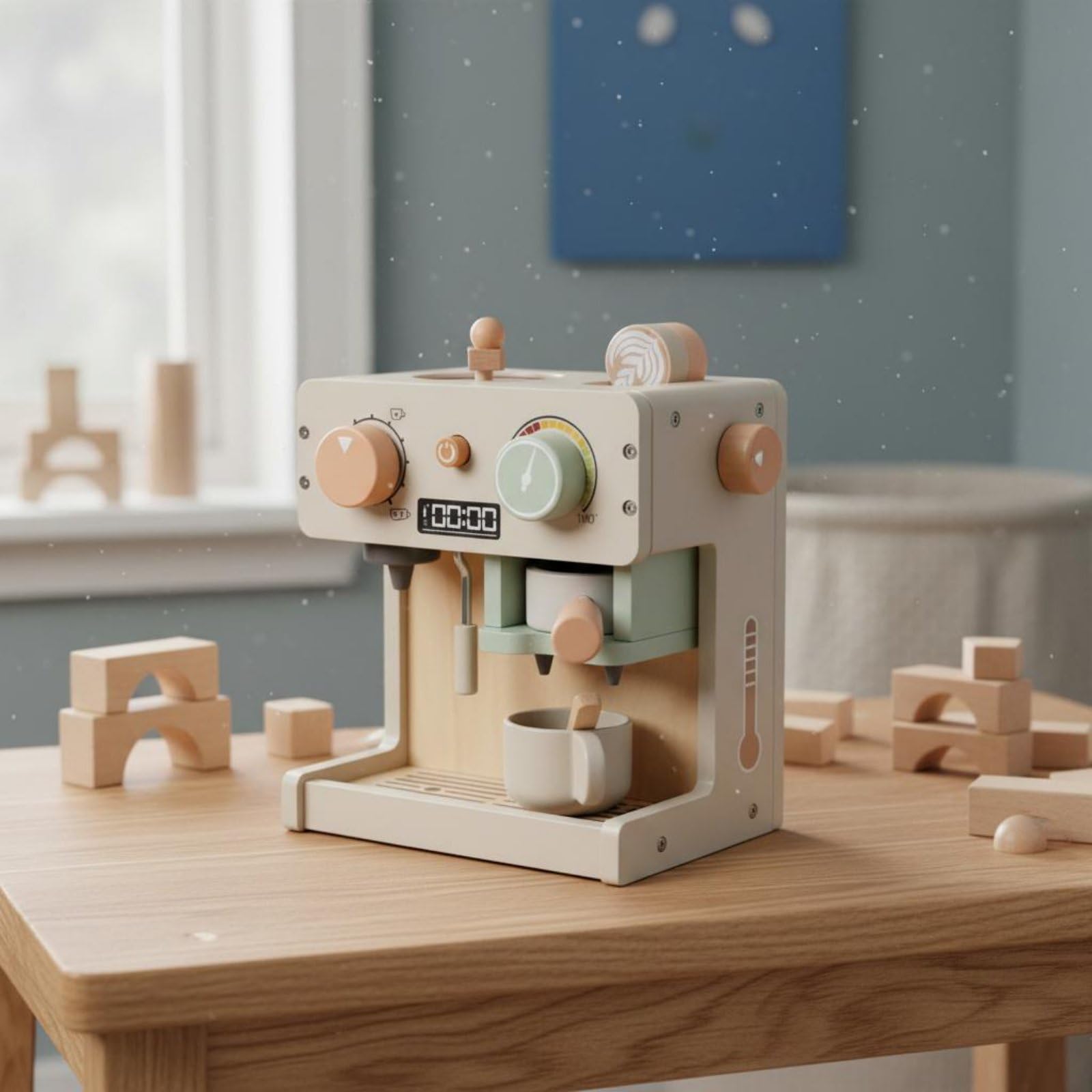 Cucina Giocattolo Bambini Macchina Del Caffè Giocattolo Set Caffetteria Finta Accessori in Legno con Tazze Cucchiaini Pannello Adatta per Gioco di Ruolo Cameretta Momenti Attività Educative
