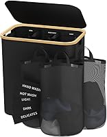 Vista 10 de Cesto para ropa sucia de 3 secciones, 145L cesto para ropa sucia con tapa, organizador de cesta de lavandería extragrande con bolsas interiores