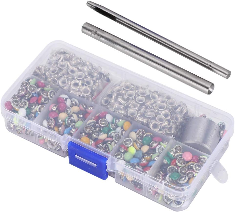 380 Set Leather Rivets, 6mm Colorful Round Mushroom Rivets with Fastener Tools for DIY Clothes, Shoes, Bags Decoration