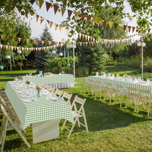 Image of 12Pack Sage Green Plastic Checkered Tablecloth, Premium Decorative Disposable Sage Green Gingham Plaid Table Cloths for Parties, Rectangle Party Table Cover for Picnic Birthday Wedding, 54x108 Inch