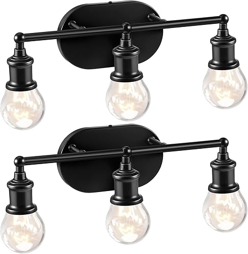 Miniatura 1 de Juego de 2 lámparas de baño de 3 luces negras sobre espejo, lámpara de pared vintage para baño, lámpara de pared para cocina, porche, habitación,