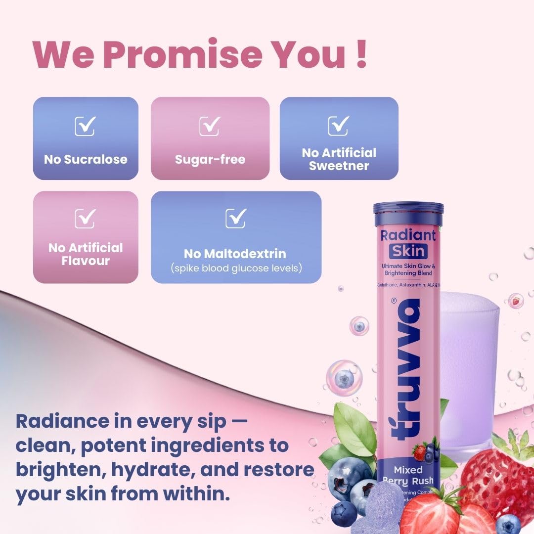 Radiant Skin L-Glutathione Supplements for Skin Brightening 15 Effervescent Tablet with Vitamin C, Hyaluronic Acid & Antioxidants | Mixed Berry Rush Flavor for Healthy and Glowing Skin — Amazon image 7