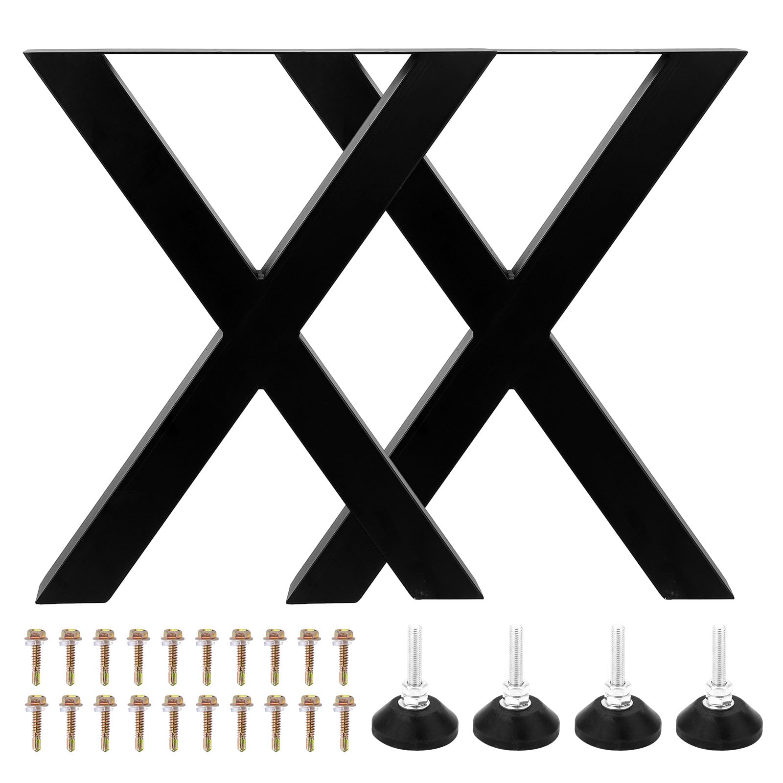 Set of 2 Steel Table Legs, 16 inch Height 15inch Wide Dining Table Legs, Square Box Section X Frame Table Legs, Black Color Industrial Country Style Metal Dining Legs (16 * 15 in)