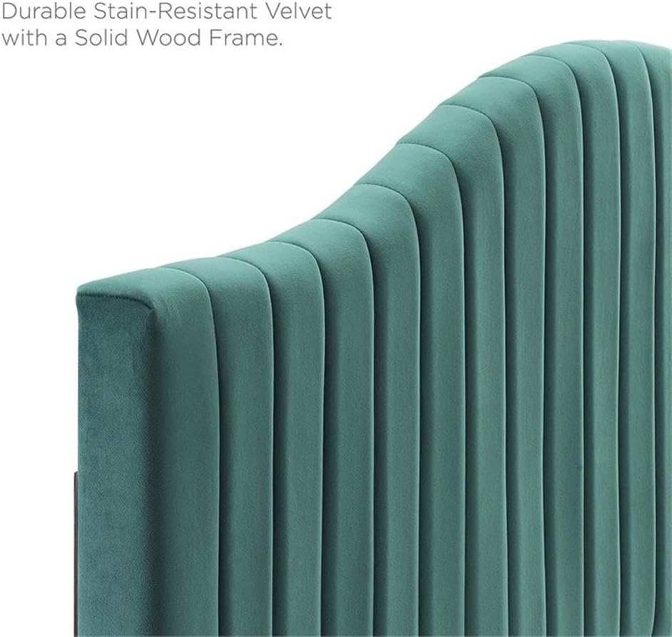 Pemberly Row Channel Tufted Velvet Headboard, King/California King, Teal Green, Stain-Resistant Fabric, Dense Foam Padding, Adjustable Height, Vintage Modern Glam Style for Master or Guest Bedroom